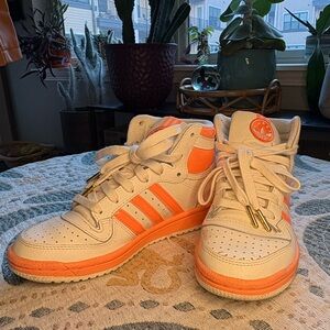 Adidas Women's Cream and Orange High-Top Sneakers